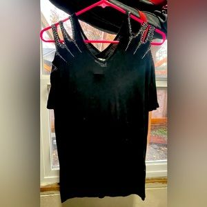 Black sparkle open shoulder